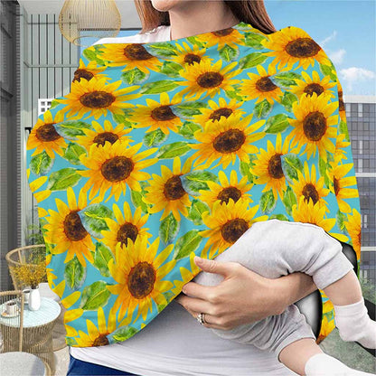 Blue Watercolor Sunflower Pattern Print Baby Seat Cover