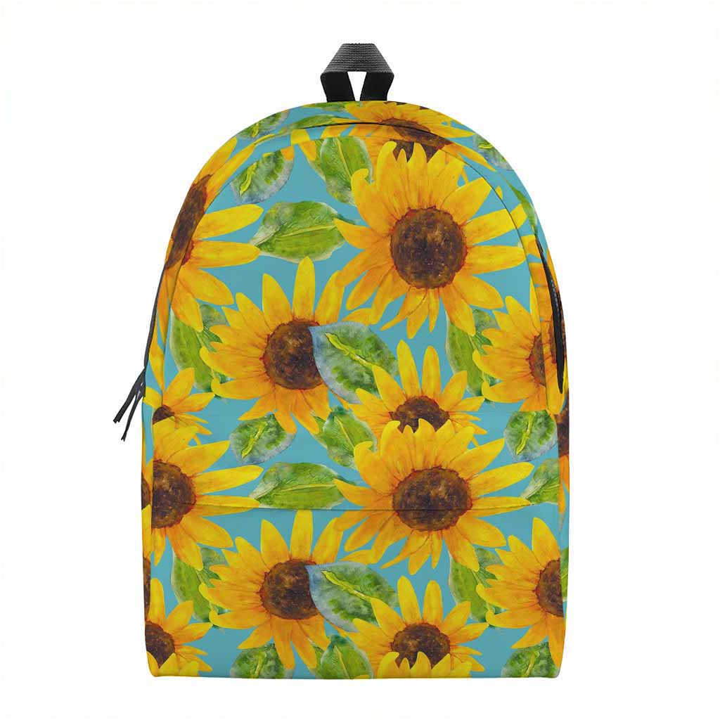 Blue Watercolor Sunflower Pattern Print Backpack