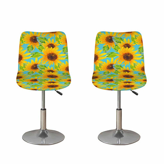 Blue Watercolor Sunflower Pattern Print Bar Stool Covers