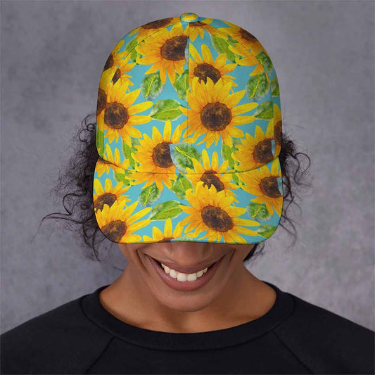 Blue Watercolor Sunflower Pattern Print Baseball Cap