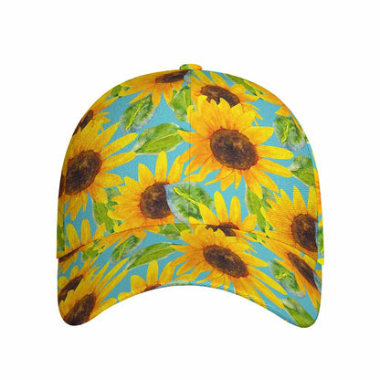 Blue Watercolor Sunflower Pattern Print Baseball Cap