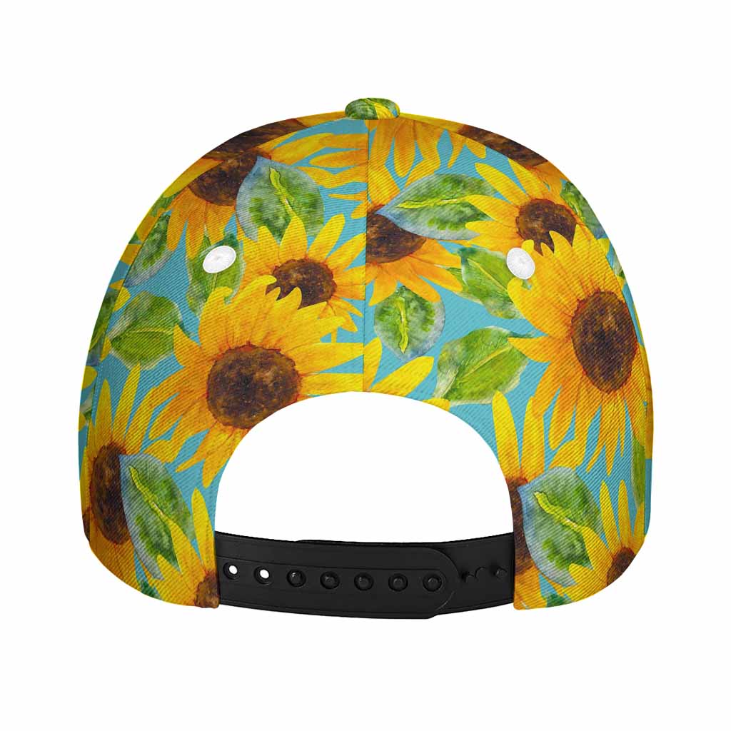 Blue Watercolor Sunflower Pattern Print Baseball Cap