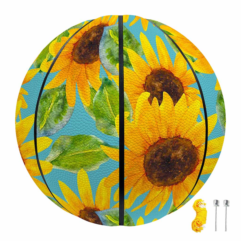 Blue Watercolor Sunflower Pattern Print Basketball