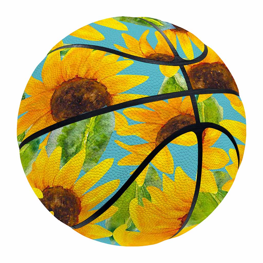 Blue Watercolor Sunflower Pattern Print Basketball