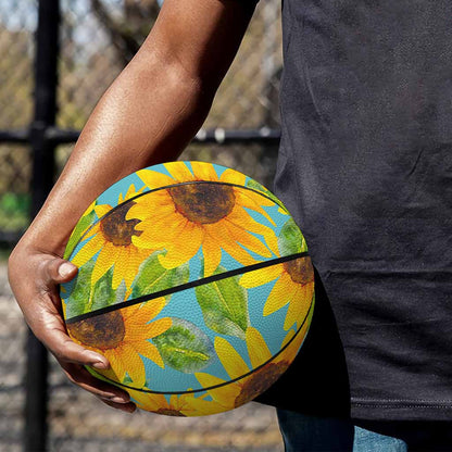 Blue Watercolor Sunflower Pattern Print Basketball