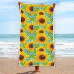 Blue Watercolor Sunflower Pattern Print Beach Towel