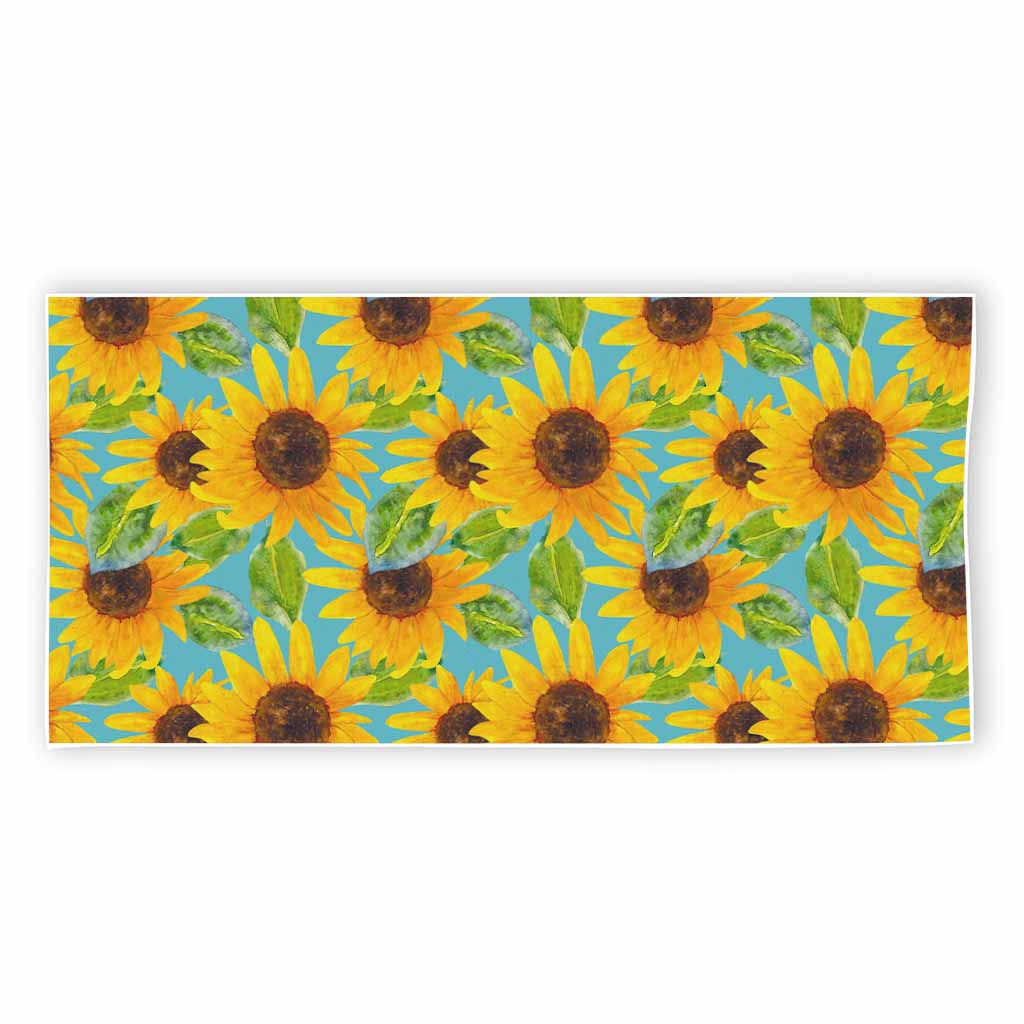 Blue Watercolor Sunflower Pattern Print Beach Towel