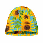 Blue Watercolor Sunflower Pattern Print Beanie