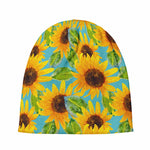 Blue Watercolor Sunflower Pattern Print Beanie
