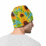 Blue Watercolor Sunflower Pattern Print Beanie