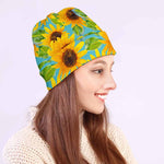 Blue Watercolor Sunflower Pattern Print Beanie