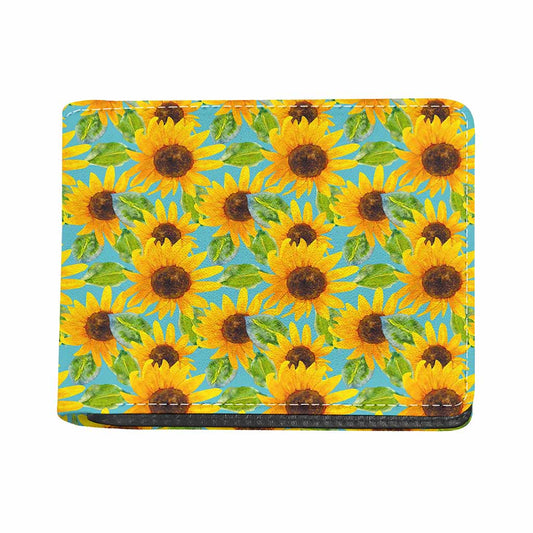 Blue Watercolor Sunflower Pattern Print Bifold Wallet