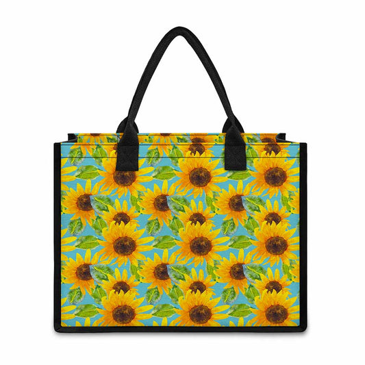 Blue Watercolor Sunflower Pattern Print Canvas Tote Bag