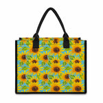Blue Watercolor Sunflower Pattern Print Canvas Tote Bag
