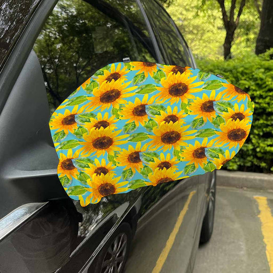 Blue Watercolor Sunflower Pattern Print Car Side Mirror Covers