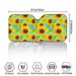 Blue Watercolor Sunflower Pattern Print Car Windshield Sun Shade