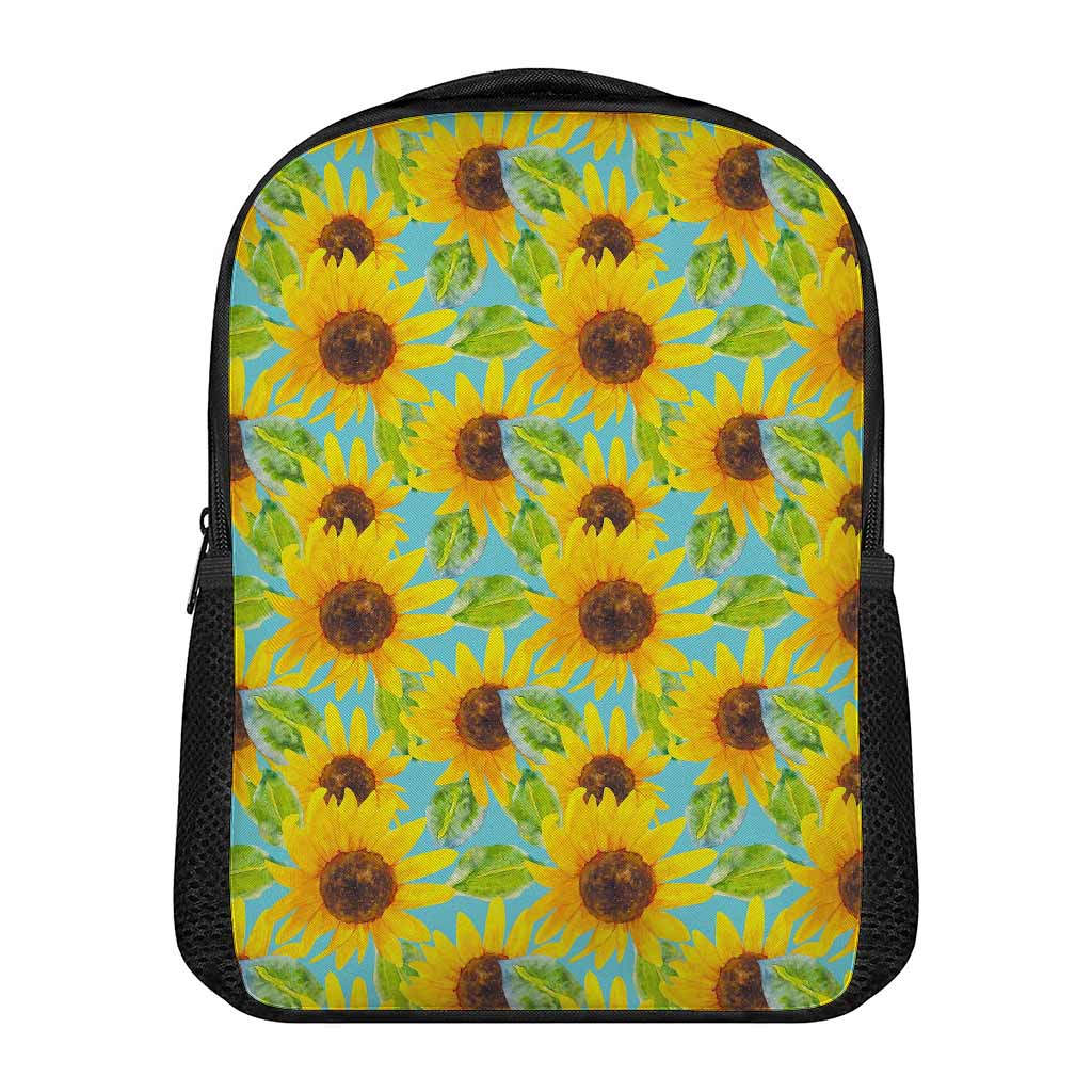 Blue Watercolor Sunflower Pattern Print Casual Backpack