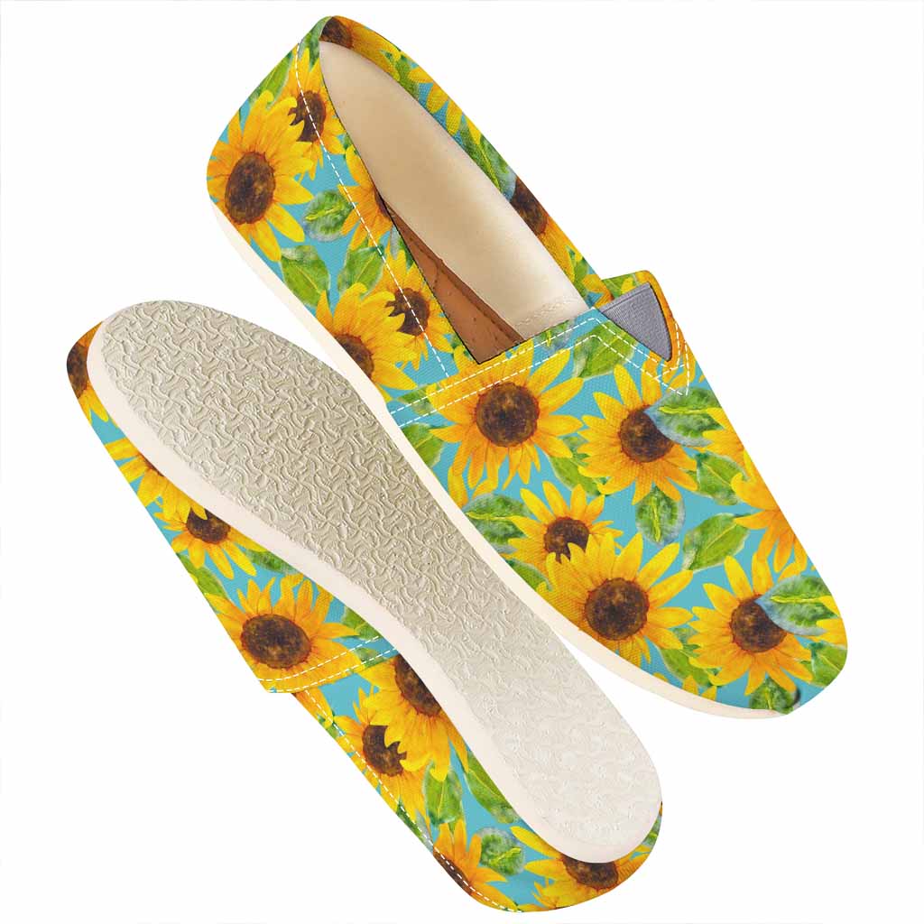 Blue Watercolor Sunflower Pattern Print Casual Shoes