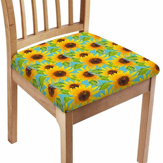 Blue Watercolor Sunflower Pattern Print Chair Cushion Cover