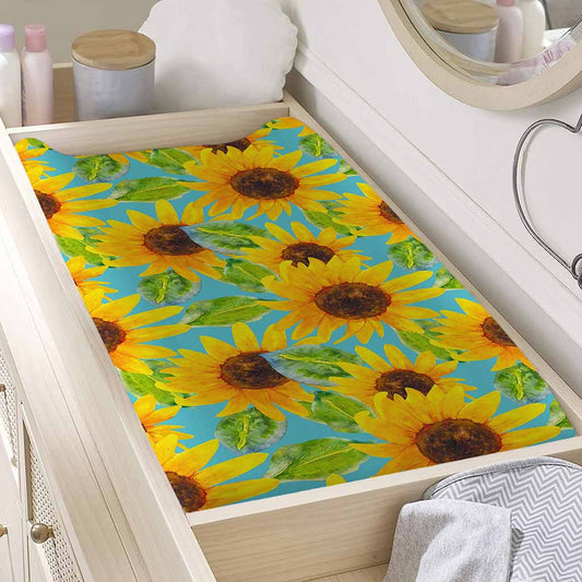 Blue Watercolor Sunflower Pattern Print Changing Pad Cover