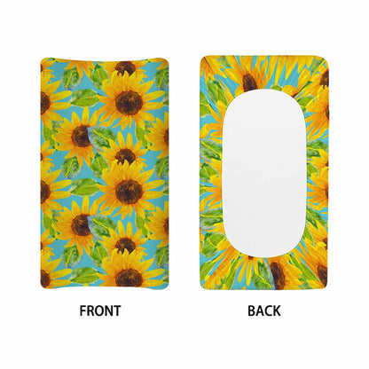 Blue Watercolor Sunflower Pattern Print Changing Pad Cover