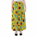 Blue Watercolor Sunflower Pattern Print Chiffon Maxi Skirt