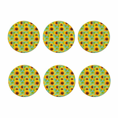 Blue Watercolor Sunflower Pattern Print Coaster Set