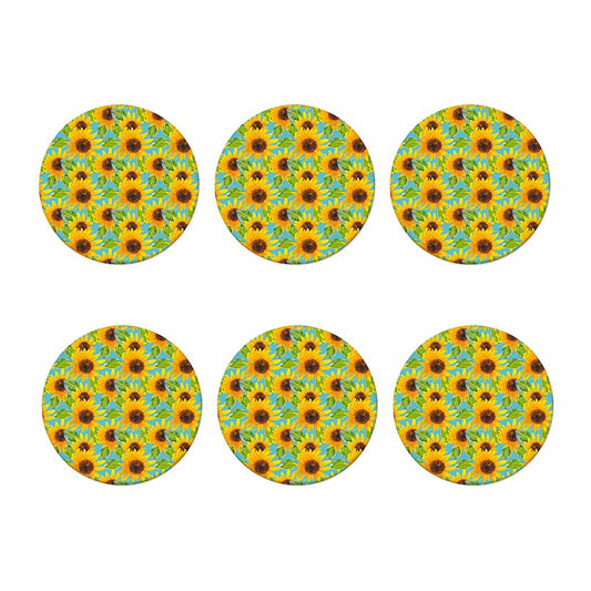 Blue Watercolor Sunflower Pattern Print Coaster Set