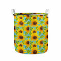 Blue Watercolor Sunflower Pattern Print Collapsible Laundry Basket