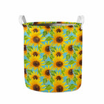 Blue Watercolor Sunflower Pattern Print Collapsible Laundry Basket