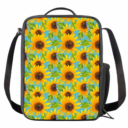 Blue Watercolor Sunflower Pattern Print Crossbody Lunch Bag
