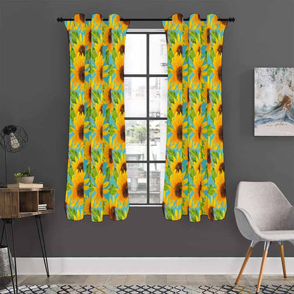 Blue Watercolor Sunflower Pattern Print Curtain