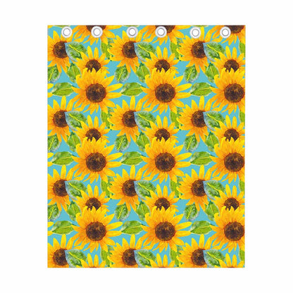 Blue Watercolor Sunflower Pattern Print Curtain
