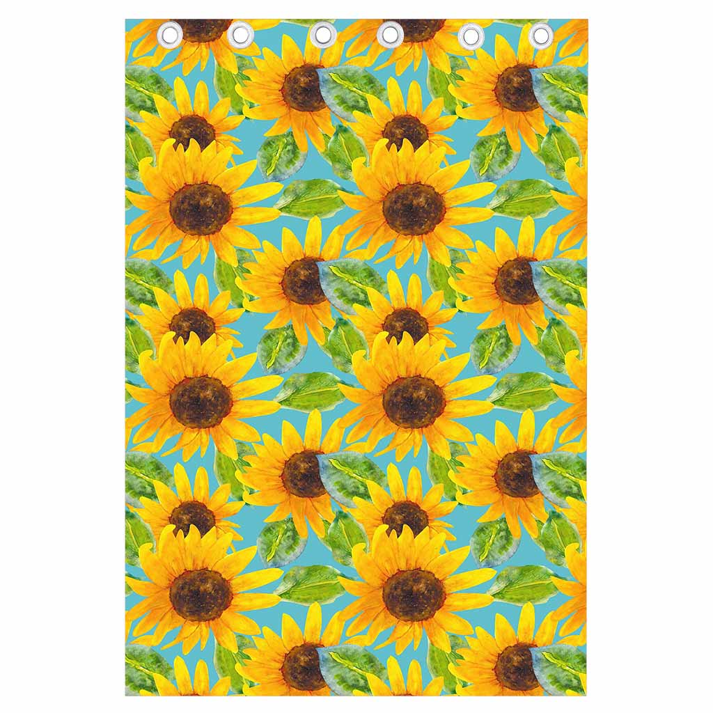 Blue Watercolor Sunflower Pattern Print Curtain