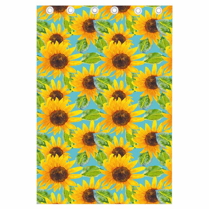 Blue Watercolor Sunflower Pattern Print Curtain