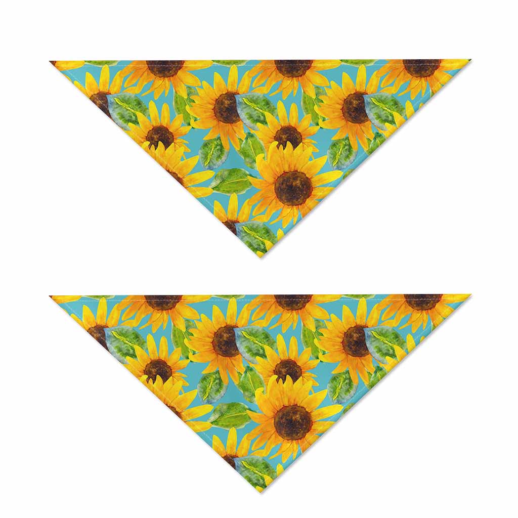 Blue Watercolor Sunflower Pattern Print Dog Bandana