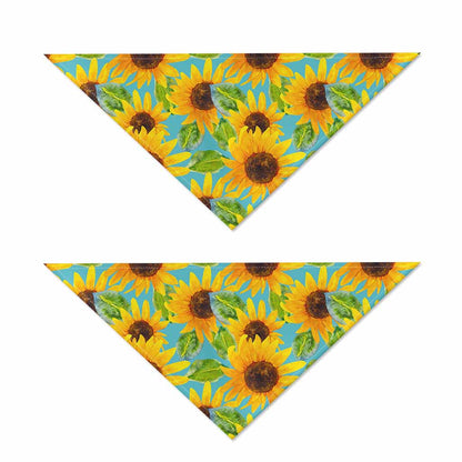 Blue Watercolor Sunflower Pattern Print Dog Bandana