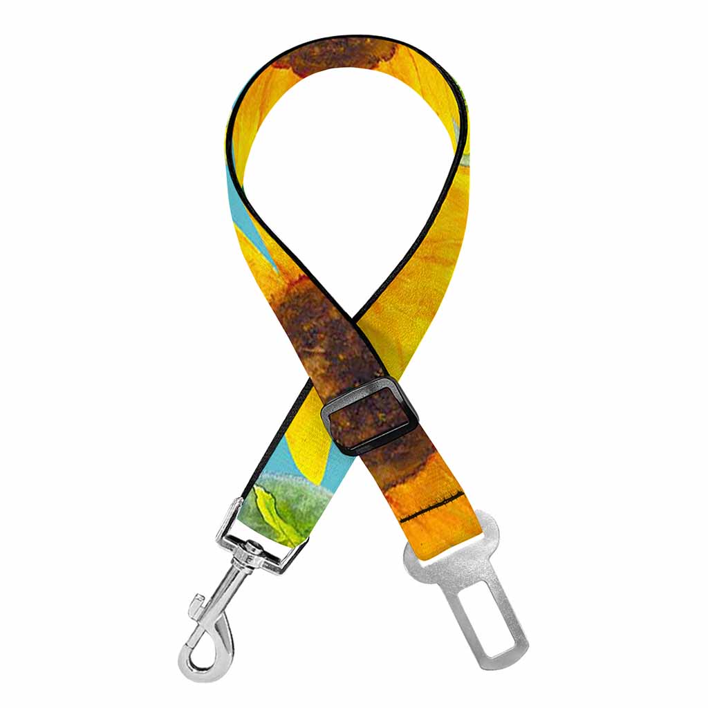 Blue Watercolor Sunflower Pattern Print Dog Seat Belt