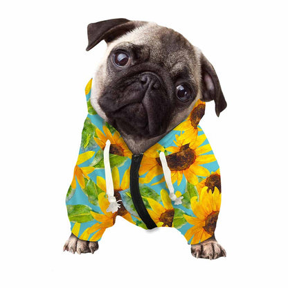 Blue Watercolor Sunflower Pattern Print Dog Zip Up Hoodie