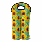 Blue Watercolor Sunflower Pattern Print Double Neoprene Wine Tote