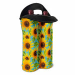 Blue Watercolor Sunflower Pattern Print Double Neoprene Wine Tote