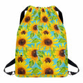 Blue Watercolor Sunflower Pattern Print Drawstring Backpack