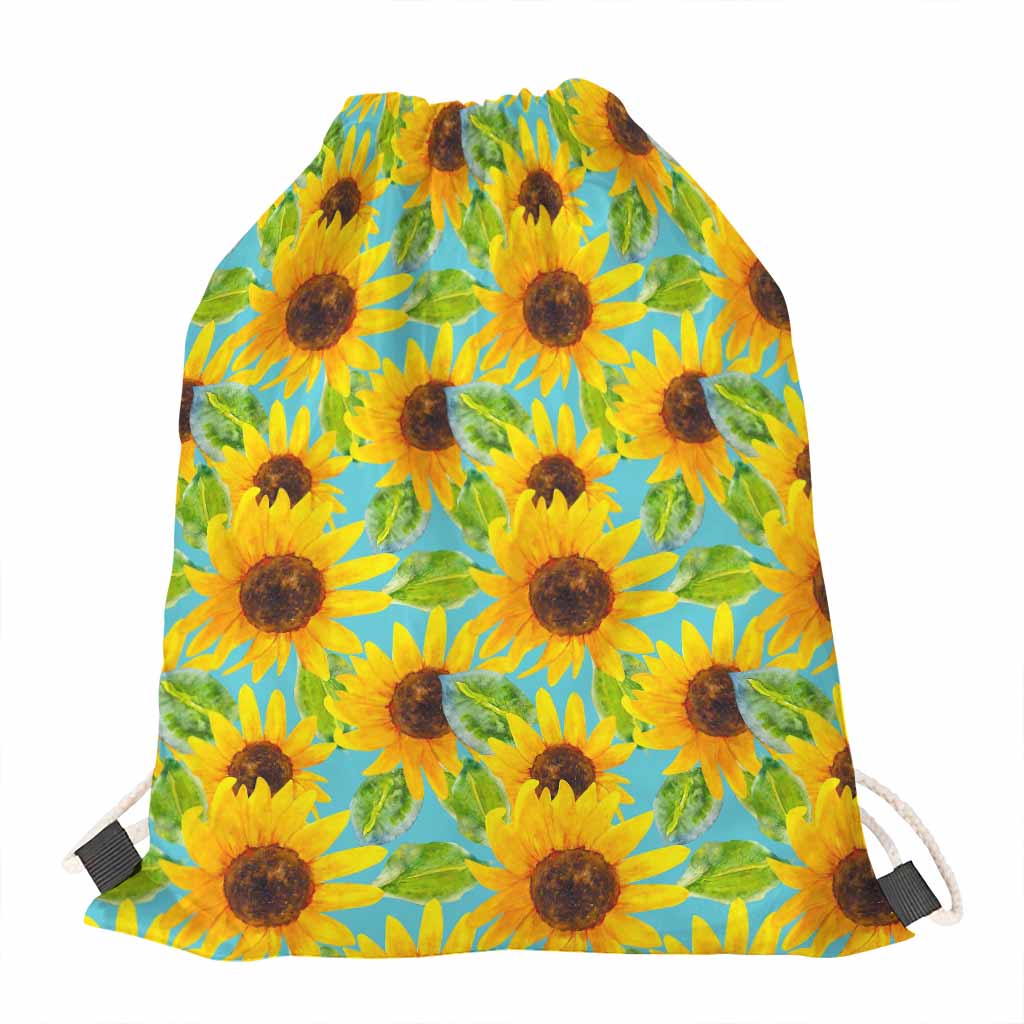 Blue Watercolor Sunflower Pattern Print Drawstring Bag