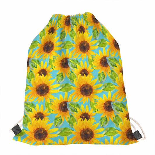 Blue Watercolor Sunflower Pattern Print Drawstring Bag