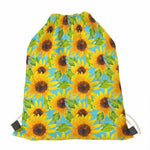 Blue Watercolor Sunflower Pattern Print Drawstring Bag