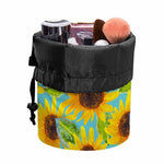 Blue Watercolor Sunflower Pattern Print Drawstring Makeup Bag