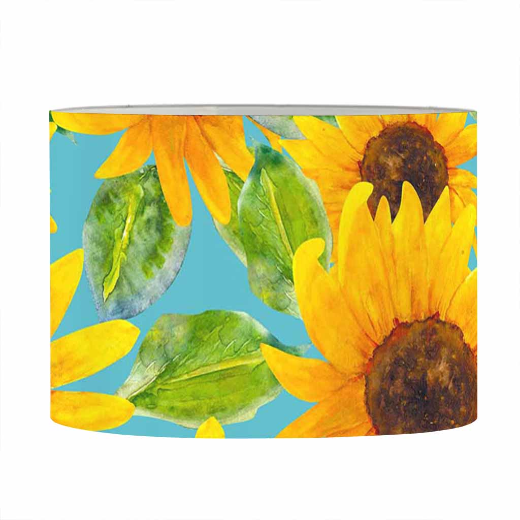 Blue Watercolor Sunflower Pattern Print Drum Lamp Shade