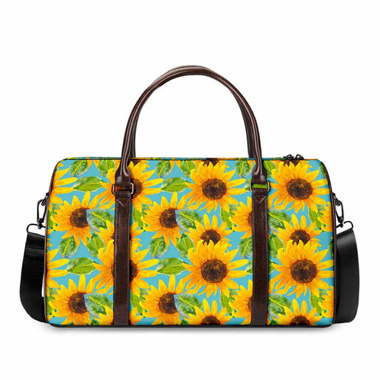 Blue Watercolor Sunflower Pattern Print Duffle Bag