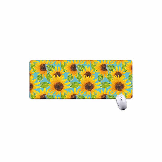Blue Watercolor Sunflower Pattern Print Extended Mouse Pad