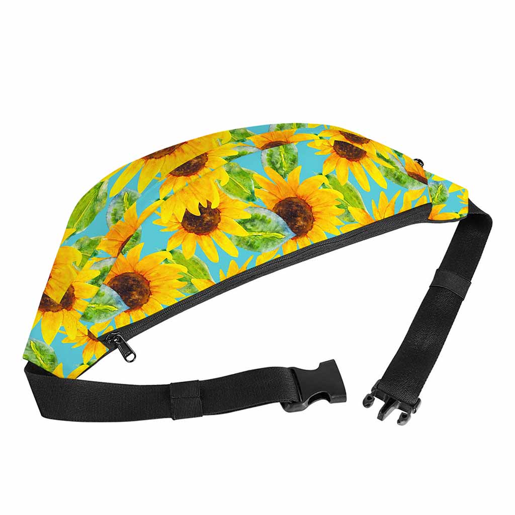 Blue Watercolor Sunflower Pattern Print Fanny Pack